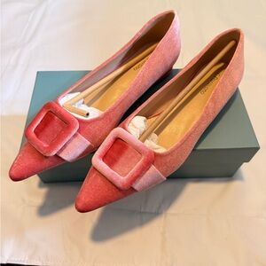 Square buckle velvet flats | Pink Women's Shoes